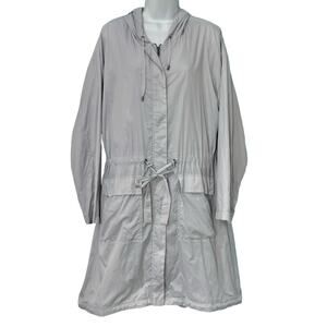 Eileen Fisher Light Gray Recycled Nylon Midi Hooded Utility Jacket size M